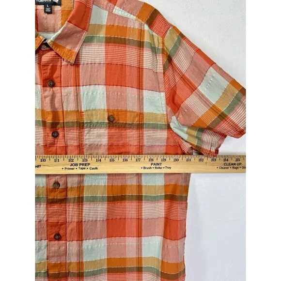 Toad & Co Cuba Libre Shirt Men’s Large Orange Plaid Organic Cotton Button Front - Picture 7 of 8